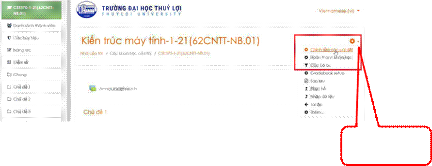 Hình 2.2 Chỉnh sửa các cài đặt lớp học phần
