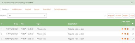 Hình 5.4 Các session điểm danh
