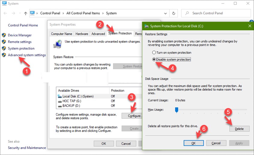 Vô hiệu hóa chức năng System Restore